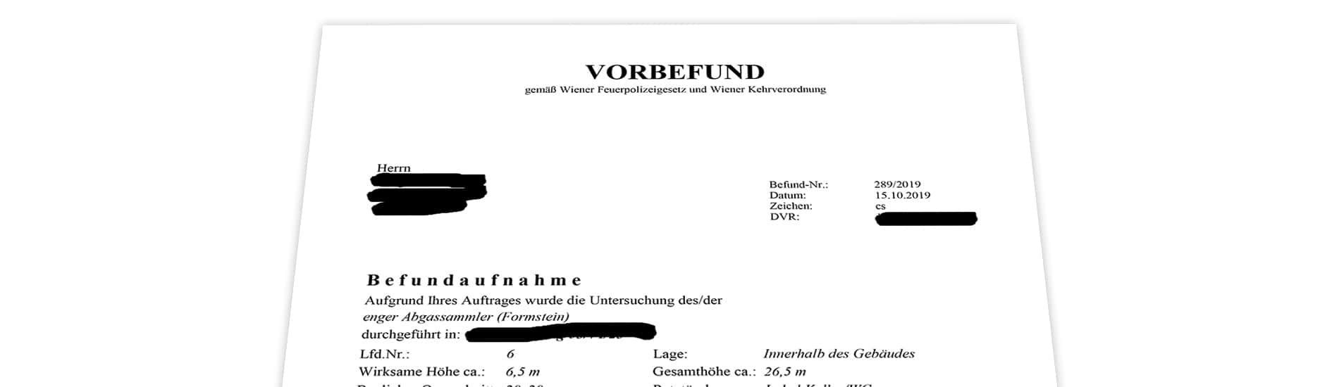 Rauchfangkehrer Vorbefund - Kaminbefund