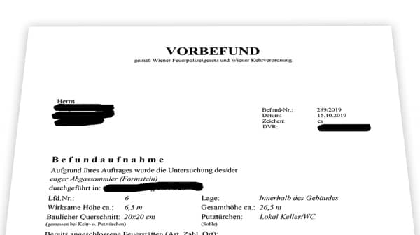 Rauchfangkehrer Vorbefund - Kaminbefund