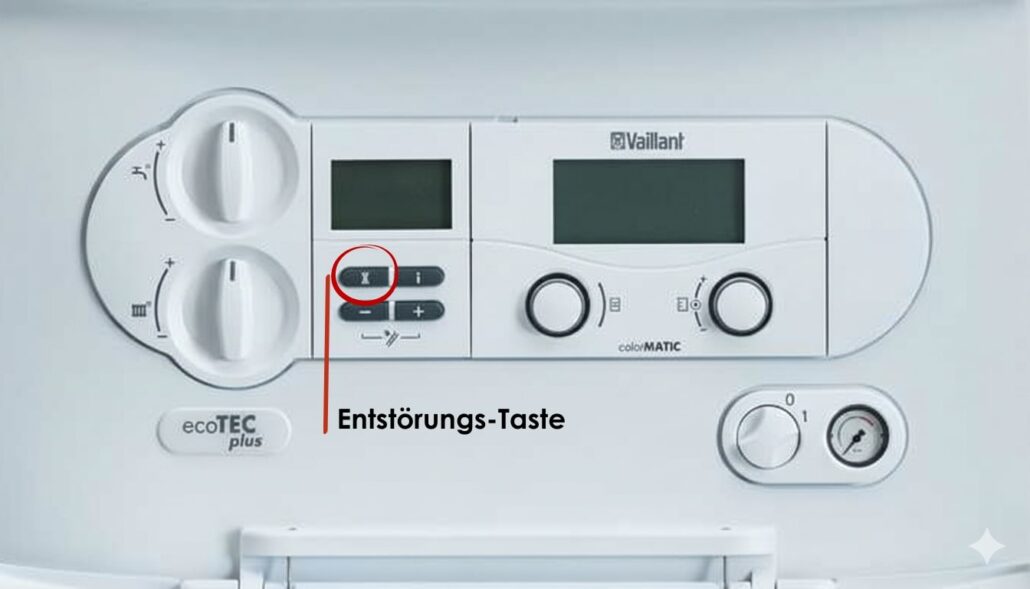 Die Entstörungstaste einer Vaillant Gastherme