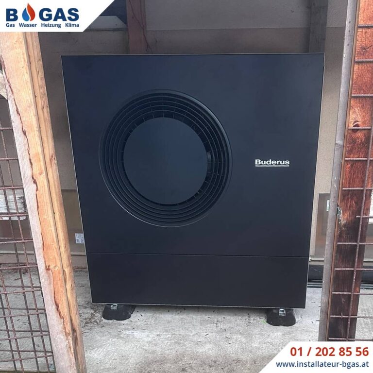 Das schwarze Buderus Logatherm WLW Wärmepumpen-Außengerät